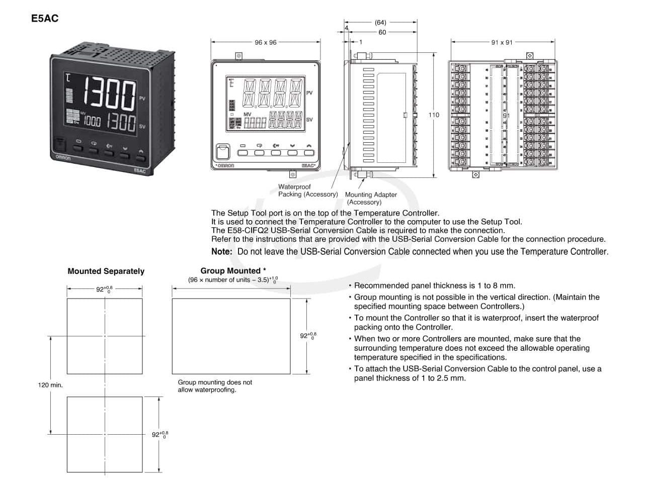 Kích thước E5AC-RX3ASM-800