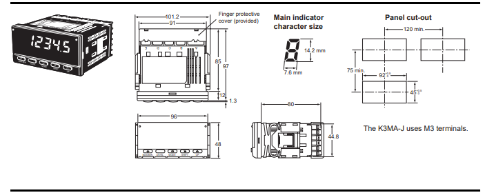 Kích thước K3MA-J 100-240VAC