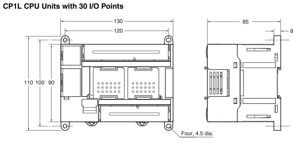 Kích thước Omron CP1L-L30DR-A