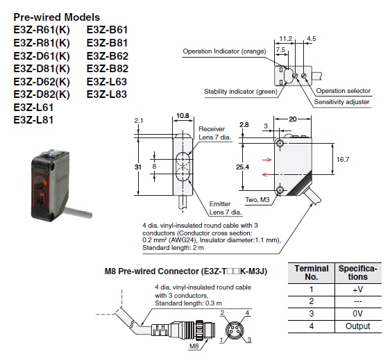 E3Z-D61K-M3J 0.3M